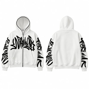 Sweat à capuche zippé blanc pour homme, coupe oversize, style streetwear, imprimé personnalisé, en coton tricoté, coupe classique, pour l'automne - Product Image 1