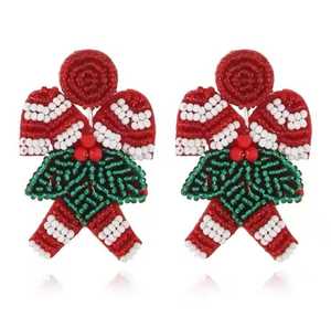 Pendientes de mujer con lazo de cuentas navideños, rojo, verde, blanco, lindos, joyería navideña - Product Image 1