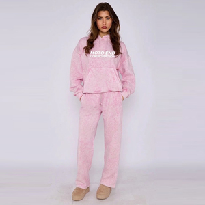 Ensemble de survêtement en molleton rose délavé pour femme Moto End Corporation – Sweat à capuche et pantalon décontracté coupe ample toutes saisons - Product Image 5