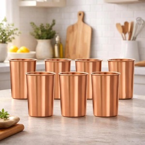 Simple Copper Glass Pure Copper Drinking Tumbler For Water Ayurvedic Health Use Kitchen Dining <b>Table</b> And Daily Drinkware Gift - Product Image 2