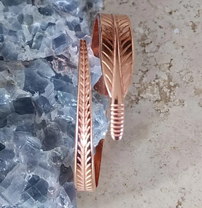 Premium Pure Copper <b>Engraved</b> Vintage Feather Arrow Pattern Wrap Cuff <b>Bangle</b> Adjustable Spiral Thin Wristband - Product Image 4
