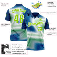 Maillot de football personnalisé sublimé unisexe à manches courtes en polyester pour l'été, dégradé bleu-vert, anti-humidité, coupe classique
