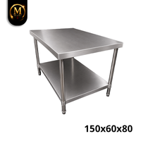 Table de travail de qualité supérieure, grande capacité, finition mate brossée, 2 niveaux, pieds réglables, acier inoxydable, cuisine commerciale