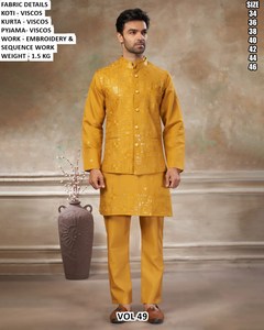Kurta Tradicional Largo Hasta el Suelo de Viscosa Royal Lucknow para Hombre - Product Image 4