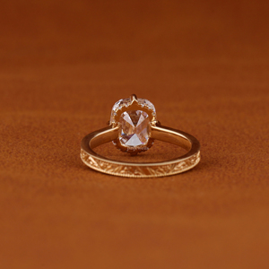 Luxury 14K <b>Solid</b> Gold Old Mine Cushion Cut Lab Grown Diamond Ring IGI Certified Vintage Solitaire Engagement Ring - Product Image 5