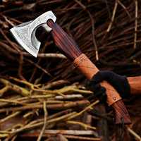 Hache Viking personnalisée avec logo pour le camping en plein air, hache en acier au carbone avec manche en bois, hache longue à barbe de Viking