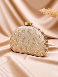 Beige Floral Embroidery Party <b>Clutch</b> Bag Designer Party Handbag for Women <b>Wedding</b> Occasions - Product Image 2