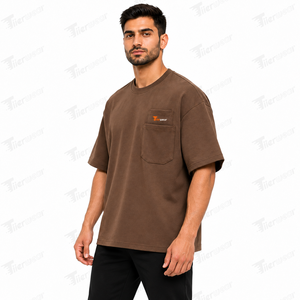 <b>Men's</b> Brown Solid Oversized Short Sleeve <b>T</b>-<b>Shirt</b> With Front Chest <b>Pocket</b> Breathable Wholesale Oversized <b>Men</b> <b>T</b> <b>shirts</b> for sale - Product Image 2