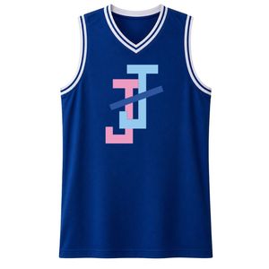 Navy <b>Blue</b> JJ Logo Embroidered Basketball Jersey Sleeveless V Neck Tank <b>Top</b> with White Trim for Women's Team Sportswear teamwear - Product Image 1