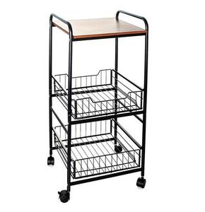 Chariot de service hôtelier haut de gamme en bois et métal, avec 4 roues, pour un service facile du café et des aliments. - Product Image 3