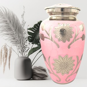 Urne funéraire en laiton émaillé blanc style américain pour adulte, motif floral, capacité de 200 pouces cubes, pour commémoration des cendres - Product Image 2