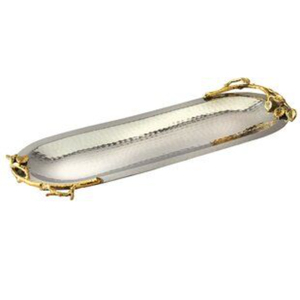 Popular Black Aluminum Round Serving Tray With Gold Accent Tea & Coffee Serving Tray for <b>Hotels</b> and <b>Restaurant</b> <b>Supplies</b> - Product Image 2