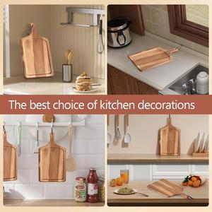Planche à découper en bois d'acacia, épaisse, durable, compatible couteaux, avec rainure profonde pour le jus, poignée et sangle de suspension, idéale pour la cuisine - Product Image 4