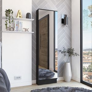 Scarpiera Leto XL con Armadietto a Porta Singola e Cinque Ripiani Interni, Design Nero a Specchio - Product Image 1