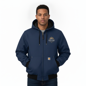 Chaqueta con Capucha y Cierre de Cremallera Alpine Trail, Color Azul Marino Sólido, Logotipo Bordado, Resistente al Viento, Ropa Casual de Invierno, Corte Regular - Product Image 3