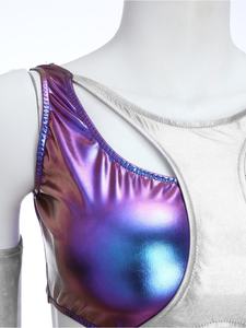 Womens Custom Swim <b>Shirt</b> Metallic Bodysuit With Long Gloves Leotard Swimwear Space Themed Cosplay <b>Swimming</b> Wearing Wholesale - Product Image 3