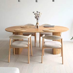 Modern Solid Teak Wood <b>Round</b> <b>Dining</b> <b>Table</b> <b>Set</b> with Upholstered Chairs Luxury <b>Dining</b> Room Furniture Indonesia Manufacturer - Product Image 2