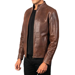 Chaquetas de Cuero Marrón Chocolate para Hombre, Cuero Vacuno Auténtico, Estilo Motero Vintage, Prenda Exterior Desgastada para Moda Casual e Invernal 2026 - Product Image 3