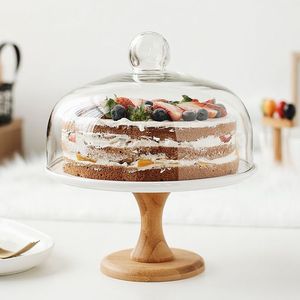 Présentoir à dessert et fromages en verre de qualité supérieure, présentoir à double niveau avec dôme en verre et étagères en bois, présentoir à gâteaux et pâtisseries - Product Image 4