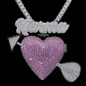 Collier pendentif cœur en argent sterling 925 plaqué or, serti de moissanite, bijoux hip-hop pour soirée - Product Image 2