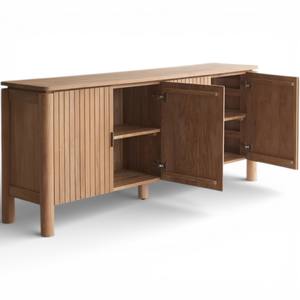 Aparador Moderno Japandi de Madera de Teca Natural, Mueble Buffet de Madera Maciza con Puertas Tambour de Listones, Almacenamiento de Lujo para Sala de Estar Estilo Rústico - Product Image 3