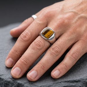 Handmade Men's 925 Sterling Silver 8x10mm Rectangle Shape Tiger Eye Gemstone Bezel Setting Fashion <b>Finger</b> <b>Ring</b> Gift For Him - Product Image 4