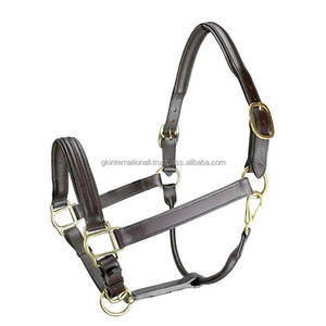 Licou en cuir anglais solide d'origine noir et marron havane avec double couture et rembourrage boucle réglable à double couronne - Product Image 5