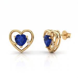 18K 14K Gold Plated <b>Blue</b> Sapphire Stud <b>Earrings</b> Heart Shaped Gemstone <b>Earrings</b> Round <b>Diamond</b> Heart Studs Fine Jewelry Women - Product Image 5