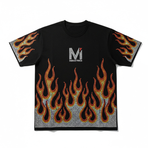 T-shirt personnalisé avec strass, design DIY, impression scintillante en cristal, prix de gros, commande en gros, streetwear vierge brillant - Product Image 1