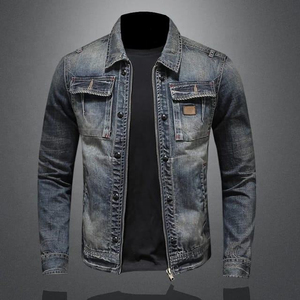 Blouson Bomber en Jean Délavé Vintage pour Homme, Blouson de Baseball en Jean Personnalisé pour Homme, Veste Zippée Streetwear Printemps Col Rabattu Style Puff - Product Image 6