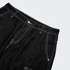 Shorts cargo en jean pour homme, sur mesure, OEM, noir, avec surpiqûres contrastées, multi-poches, style streetwear décontracté - Product Image 6