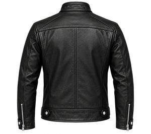 Chaqueta de Motociclista para Hombre 2026, Negra, de Piel Vacuna, Transpirable, Corte Ajustado, Cuello Alto, Cierre de Cremallera, Estilo Biker, Invierno - Product Image 2