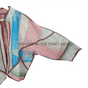 Veste Kantha indienne matelassée à la main en coton 100% - Col mandarin vintage - Respirante - Séchage rapide - Écologique - Automne-hiver - Product Image 3