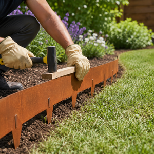 Bordure de jardin en acier Corten, bordure paysagère en métal rouillé, bordure de pelouse flexible, séparateur de lit de plantation avec piquets de fixation au sol - Product Image 4