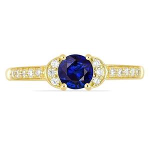 Anillo de Diamantes con Zafiro Azul Brillante Redondo en Oro Sólido de 18K para Regalo de Boda, Anillo de Piedras Preciosas con Corte Elegante de Provence Jewelry - Product Image 1