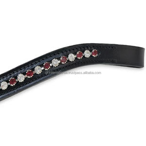 Ultimate <b>Shine</b> Red Black & White Crystals Decorative Custom Empty Channel Padded Leather Horse Brow Band in Full Cob Over Sizes - Product Image 1