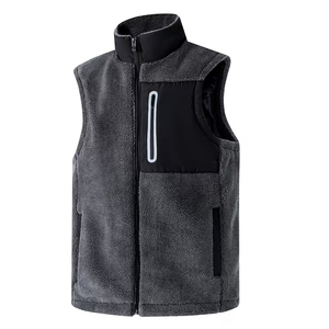 <b>Men's</b> Winter Sherpa <b>Fleece</b> Vests Stand Collar Zipper Closure Windproof Breathable Casual Outerwear Sherpa <b>Fleece</b> <b>Gilets</b> - Product Image 2