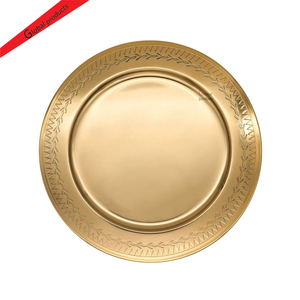 Assiette de présentation en métal doré, ronde, décorative, pour dîner, mariage, banquet, hôtel, restaurant - Product Image 1