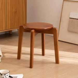 Tabouret rond moderne rembourré, pieds en chêne massif, siège rembourré en tissu, tabouret de salle à manger, tabouret de maquillage minimaliste nordique - Product Image 4