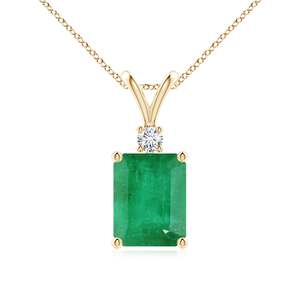 14K <b>Gold</b> 9*7MM Emerald-Cut IGI Certified 2.25Ctw Green Emerald Solitaire <b>Pendant</b> with 0.07Ct Round Diamond Handmade Fine Jewelry - Product Image 1