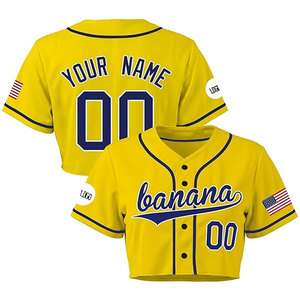 Maillot de baseball personnalisé pour femme, t-shirt graphique personnalisé pour le jour du match avec nom d'équipe, numéro et logo, 100 % polyester, col en V, jaune - Product Image 1
