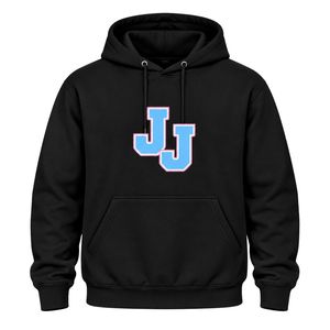 <b>Black</b> Embroidered JJ Logo Pullover Hoodie Long Sleeve Drawstring Hood Kangaroo Pocket Casual Streetwear <b>Sweatshirt</b> Top Daily - Product Image 1