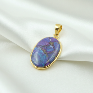 Purple <b>Copper</b> Turquoise Oval Pendant 925 Silver Necklace Rose Gold Yellow Gold Plated Handmade Gemstone Jewelry Gift for unisex - Product Image 3