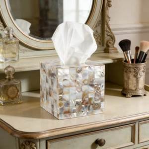 High End Quality Suitable for Table Decoration Mother of Pearl <b>Tissue</b> Box MOP MDF Box with Floral Shape for <b>Paper</b> Storage - Product Image 3
