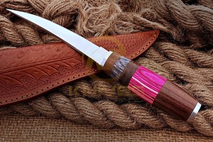 Handmade Fillet <b>Knife</b> colorful Wooden <b>Handle</b> Fixed Blade Fishing <b>Knife</b> Razor Sharp Fish Filleting <b>Knife</b> with Leather Sheath - Product Image 2