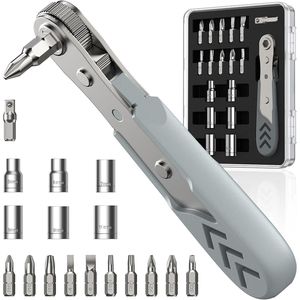 17in1 Right Angle Ratcheting <b>Screwdriver</b> <b>Set</b> 36 Tooth Mini <b>Ratchet</b> Wrench Bearing Steel Low Profile <b>Ratchet</b> Scre Men's Gift - Product Image 1