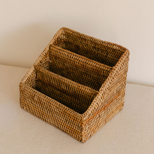 Desk <b>organizer</b> handwoven rattan <b>file</b> basket brochure magazine caddy baskets office accessories - Product Image 5