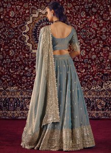 Conjunto de Lehenga Semisellado de Seda Fandy Premium con Bordado de Dori, Zari y Lentejuelas - Product Image 3
