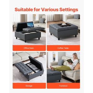 31-Inch Square Leather <b>Storage</b> Ottoman Tufted Button Design Coffee Table Lift-Top Flip PU Leather Upholstered <b>Stools</b> Ottomans - Product Image 6