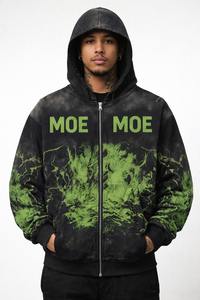 Sudadera con capucha de algodón pesado para hombre, estilo streetwear, con parche bordado, lavado ácido, cremallera, pedrería y estampado gráfico DTG personalizado, OEM - Product Image 5